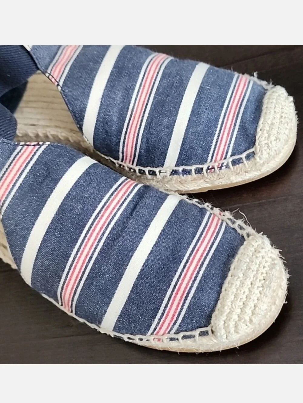 Tory Burch Catalina 3 50mm Espadrille Striped Canvas/Elastic Size 8